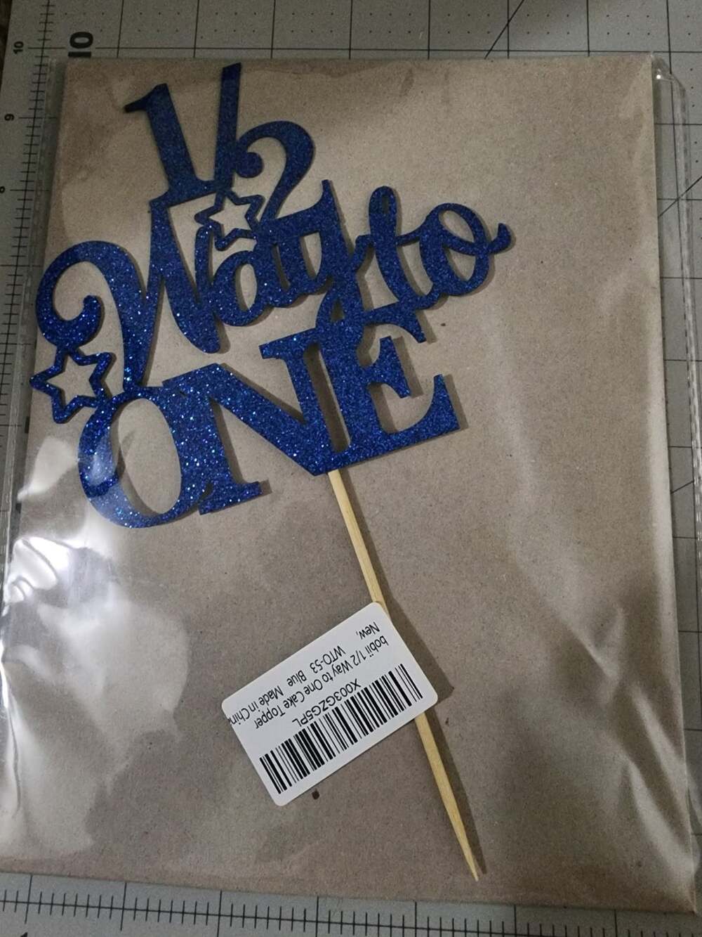 bobii 1/2 Way to One Cake Topper Blue Glitter